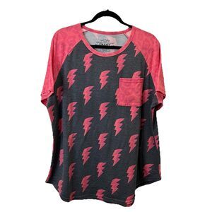 Crazy Train Pink Gray Lightning Bolt Animal Print Short Sleeve Top Womens Sz XXL